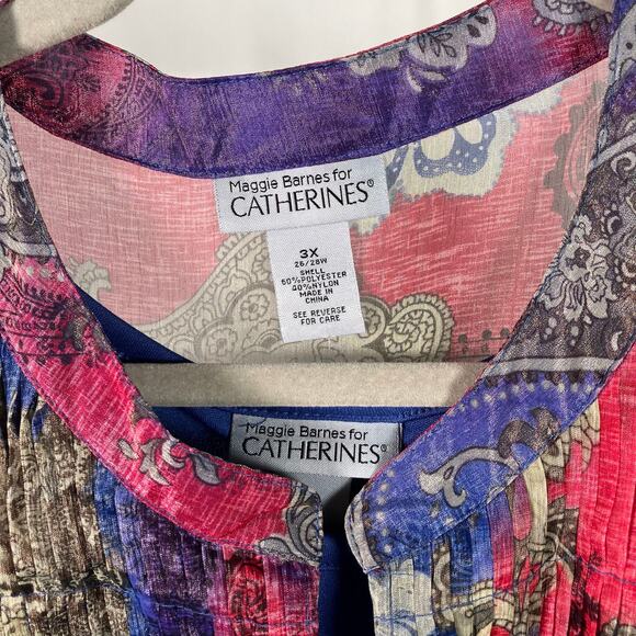 Maggie Barnes Catherines 3X Sheer Blouse Tank Set Paisley Floral Button Front - Picture 3 of 15